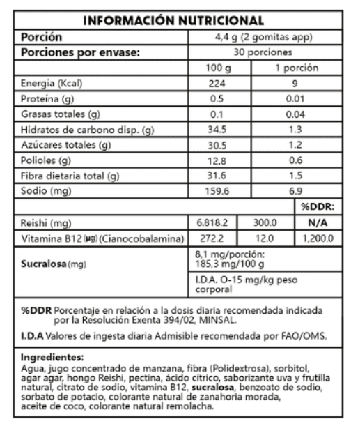 REISHI - 60 GOMITAS - SABOR UVA FRUTILLA2