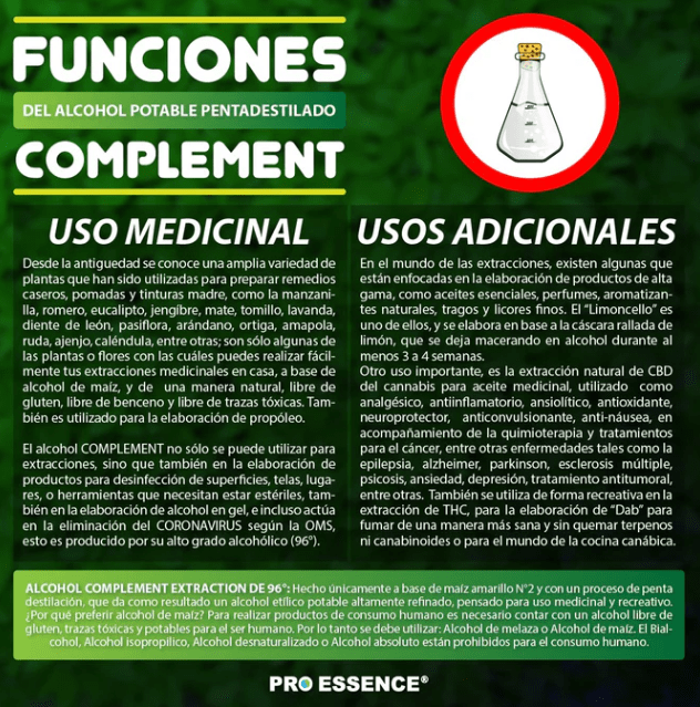 ALCOHOL 96° PENTADESTILADO COMPLEMENT 1L - PRO ESSENCE3