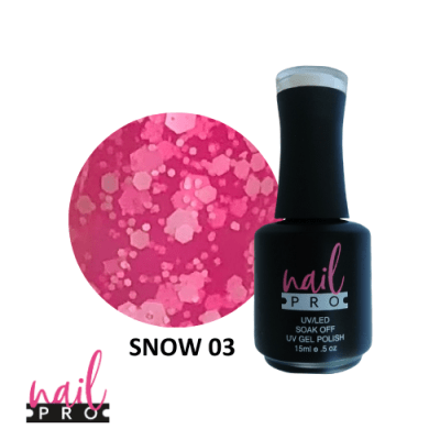 NAIL PRO Esmalte Permanente SNOW03 Esmalte transparente con glitter Rosado1