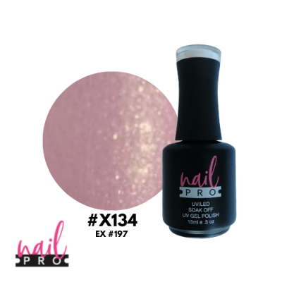 NAIL PRO Esmalte Permanente X134 Rosado pastel micro glitter