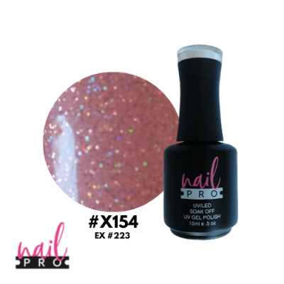 NAIL PRO Esmalte Permanente X154 Rosado pastel micro glitter1