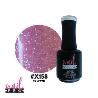 NAIL PRO Esmalte Permanente X158 Rosado pastel con micro glitter