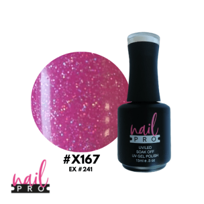 NAIL PRO Esmalte Permanente X167 Fucsia Pastel Con micro glitter