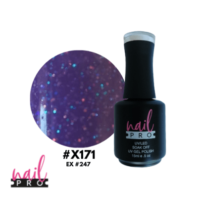 NAIL PRO Esmalte Permanente X171 Morado con micro glitter