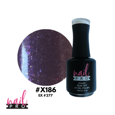 NAIL PRO Esmalte Permanente X186 Morado con microglitter