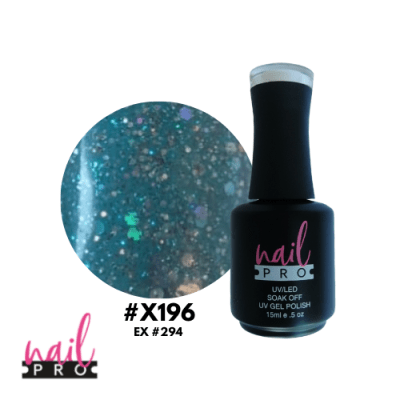 NAIL PRO Esmalte Permanente X196 Turquesa azul glitter