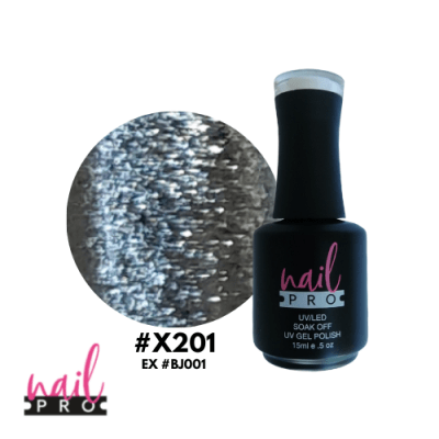 NAIL PRO Esmalte Permanente X201 Plateado glitter intenso