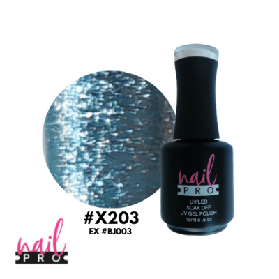 NAIL PRO Esmalte Permanente X203 Celeste Glitter intenso