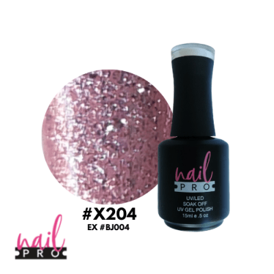 NAIL PRO Esmalte Permanente X204 Rosado Glitter intenso1
