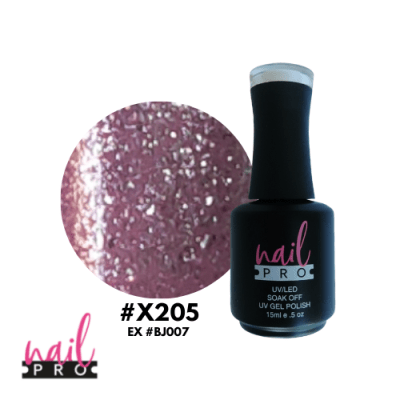 NAIL PRO Esmalte Permanente X205 Rosa lila glitter intenso