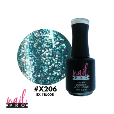 NAIL PRO Esmalte Permanente X206 Turquesa glitter intenso