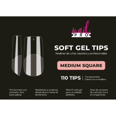 NAIL PRO TIPS SOFT GEL MEDIUM SQUARE 110U1