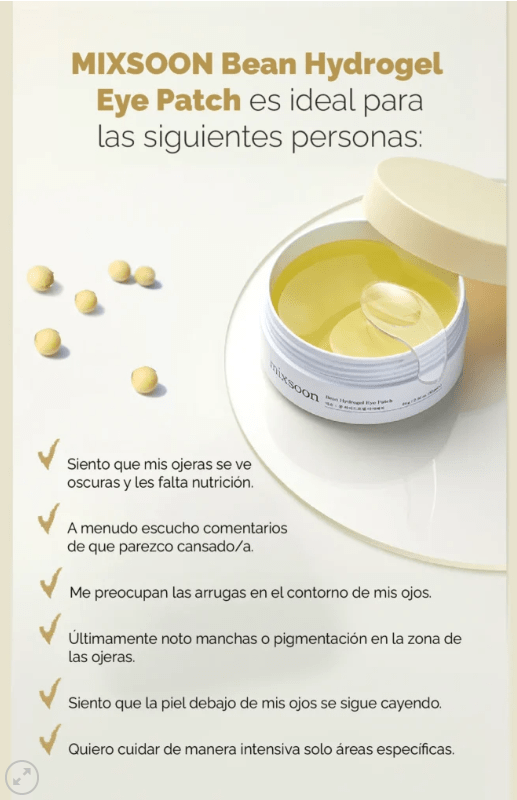 MIXSOON Bean Eye Patch – Parches Contorno de ojos Anti-ojeras 60pzs2