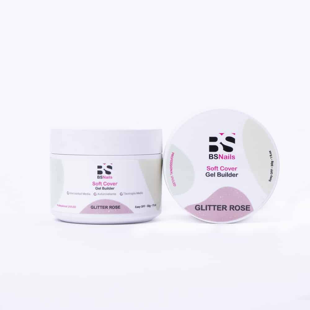 BSNAILS Gel Builder Soft Cover Autonivelante – GLITTER ROSE – Pote de 30 ML1