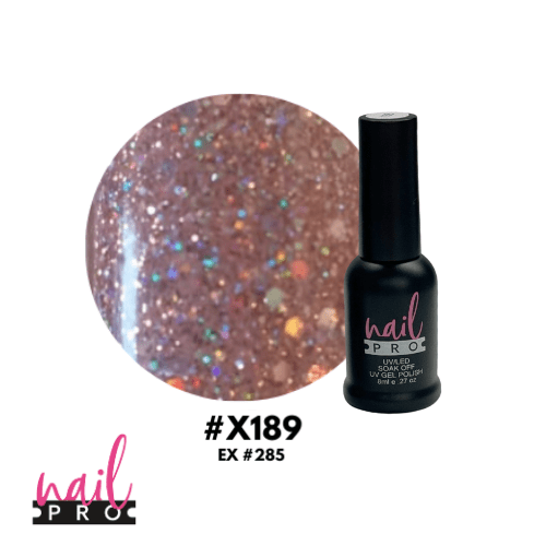 NAIL PRO Esmalte Permanente 8 ml X189 (ex285) Rosado con glitter 0
