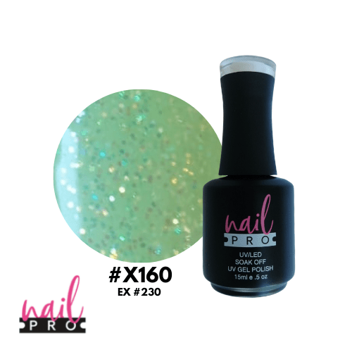 NAIL PRO Esmalte Permanente X160 Verde pastel Glitter 0