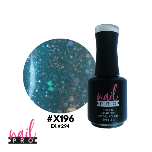 NAIL PRO Esmalte Permanente X196 Turquesa azul glitter 0