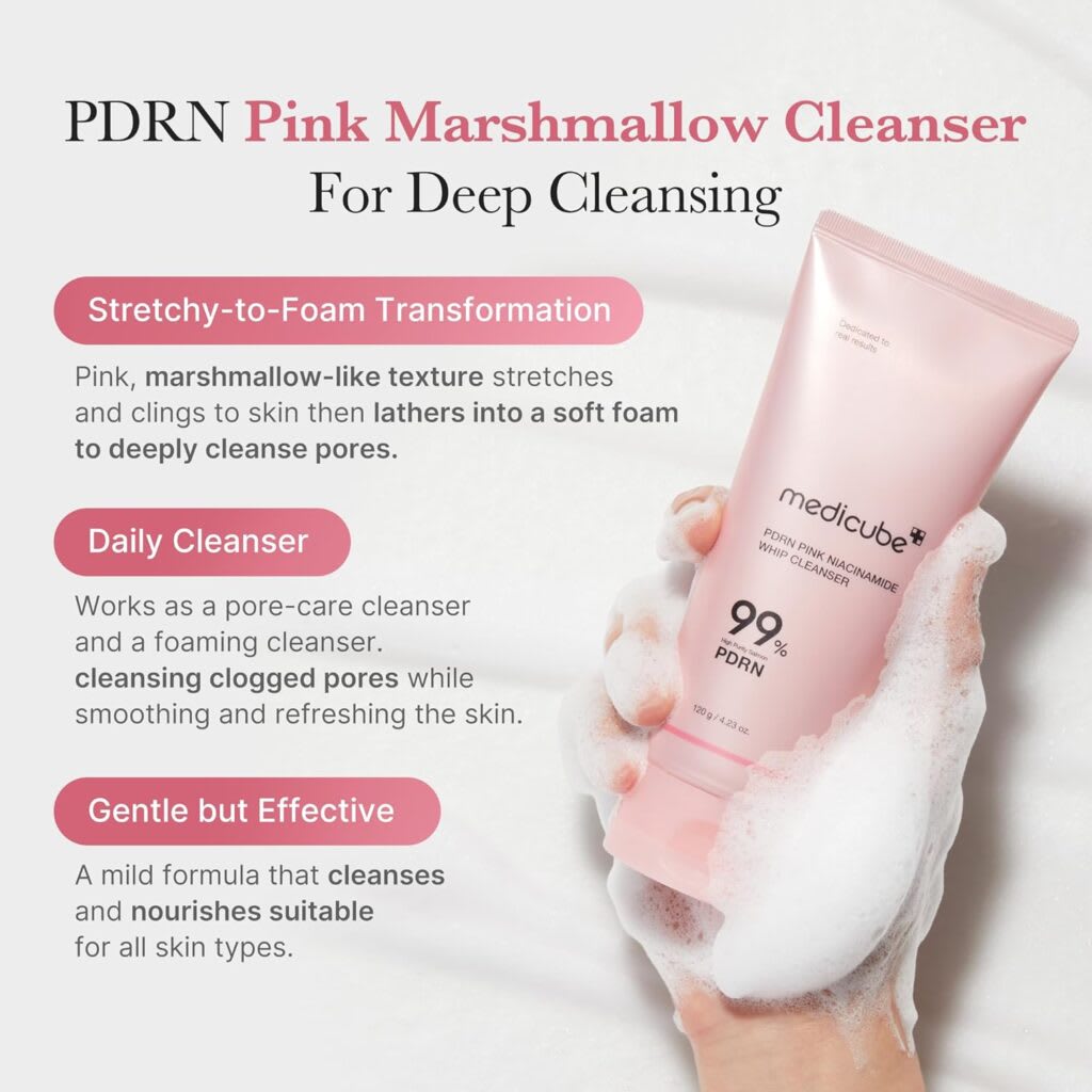MEDICUBE – PDRN Pink Niacinamide Whip Cleanser – Jabón de Limpieza 120g4