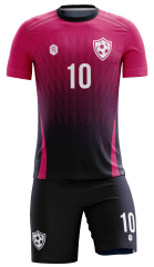 CAMISETA Y SHORT | MODELO R5, COLOR FUCSIA/NEGRO