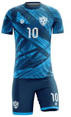 CAMISETA Y SHORT | MODELO R2, COLOR CELESTE/AZUL MARINO