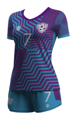 CAMISETA Y SHORT | MODELO F5, COLOR CELESTE/PÚRPURA