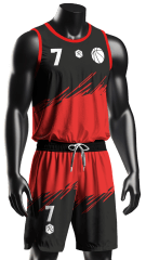CAMISETA Y SHORT DE BÁSQUETBOL | MODELO 2, COLOR NEGRO/ROJO