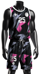 CAMISETA Y SHORT DE BÁSQUETBOL | MODELO 1, COLOR NEGRO/ROSADO