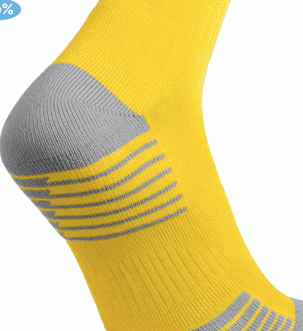 CALCETAS DE FÚTBOL COLOR AMARILLO CON LÍNEAS NEGRAS, ADULTO2
