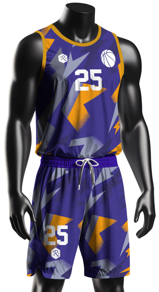 CAMISETA Y SHORT DE BÁSQUETBOL | MODELO 1, COLOR MORADO/NARANJO1