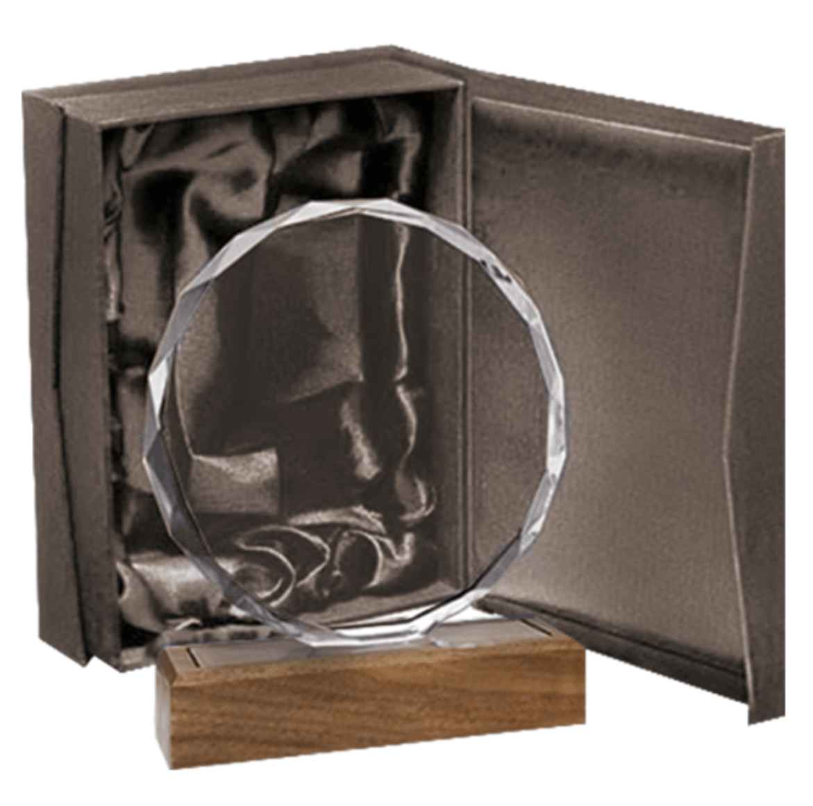 GALVANO CRISTAL CON BASE DE MADERA BLAS 511