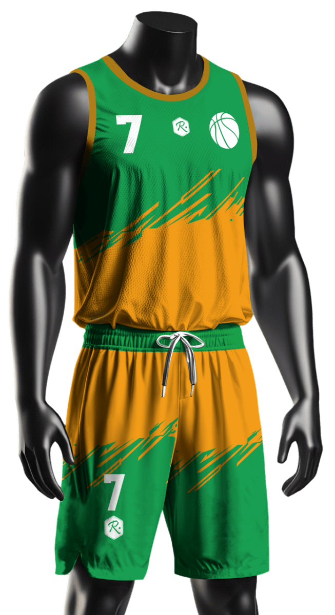 CAMISETA Y SHORT DE BÁSQUETBOL | MODELO 2, COLOR NARANJO/VERDE1
