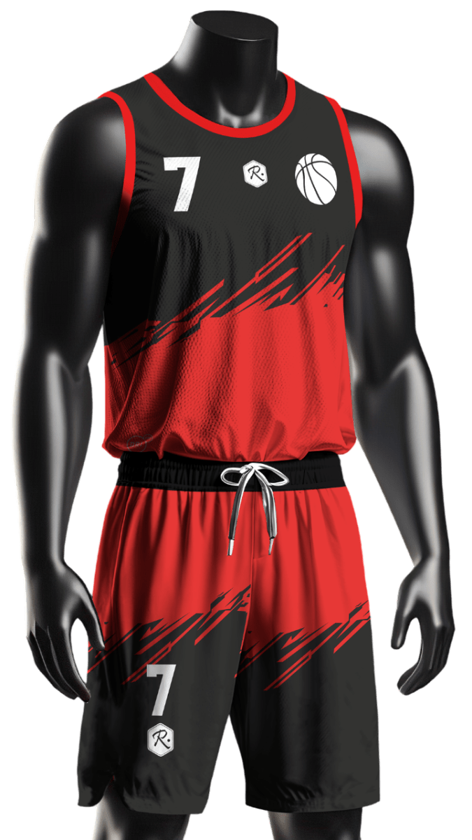 CAMISETA Y SHORT DE BÁSQUETBOL | MODELO 2, COLOR NEGRO/ROJO1