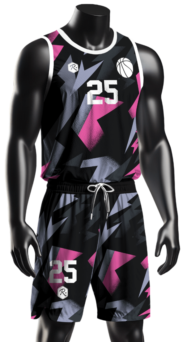 CAMISETA Y SHORT DE BÁSQUETBOL | MODELO 1, COLOR NEGRO/ROSADO1