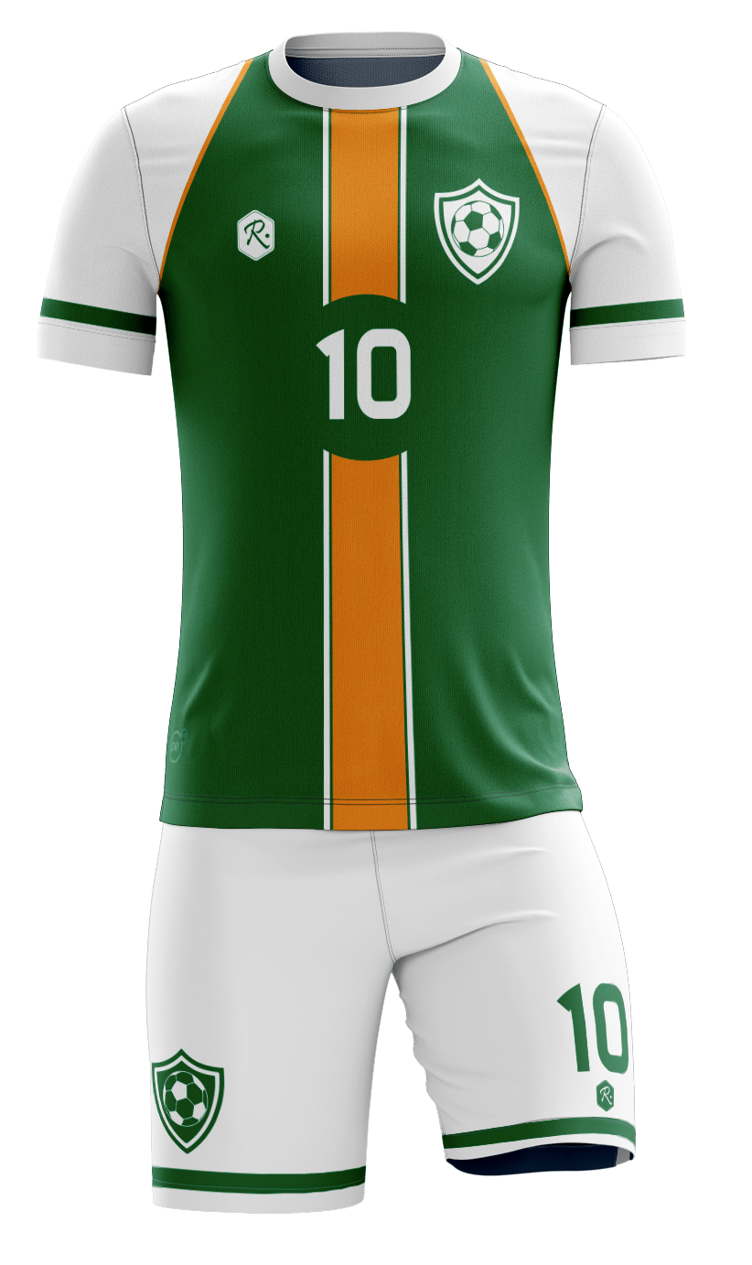 CAMISETA Y SHORT | MODELO R3, COLOR VERDE/NARANJO