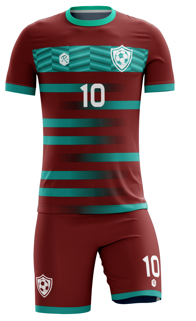 CAMISETA Y SHORT | MODELO R4, COLOR BURDEO/TURQUESA