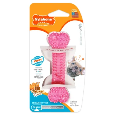 Nylabone Puppy Chew Pink Dental Bone, Chicken - Petite1