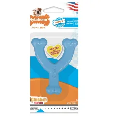 Nylabone Puppy Chew Blue Wishbone, Chicken - Petite