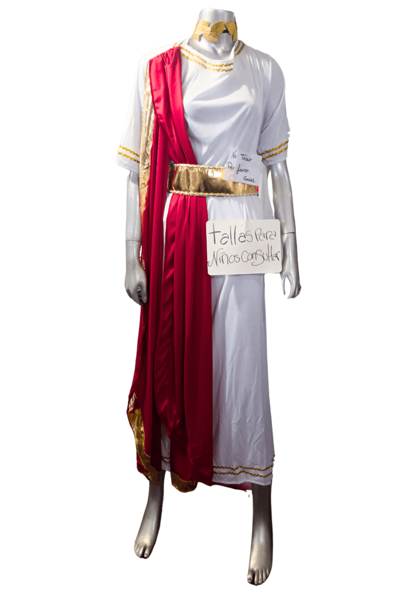 Disfraz Romano Y Dios Griego Para Hombre - Toga Blanca Con Drapeado Rojo, Corona De Laurel, Brazaletes Y Cinturón Dorado, Para Halloween Y Carnaval