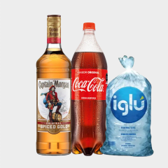 PACK(D)CAPTAIN MORGAN+COCA COLA 1.5LT+HIELO 1.5KG