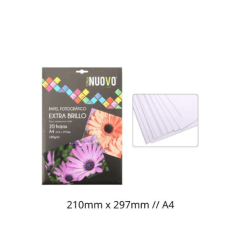 PAPEL FOTOGRAFICO EXTRA BRILLO A4 20 HOJAS
