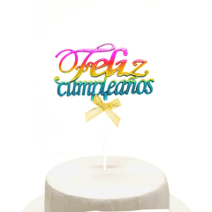 TOPPER TORTA FELIZ CUMPLEAÑOS MULTICOLOR