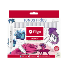ESTUCHE 12 TONOS FRIOS DOBLE PUNTA.
