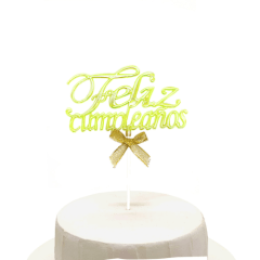 TOPPER TORTA FELIZ CUMPLEAÑOS DORADO