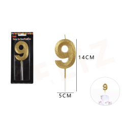 VELAS DE NUMEROS 9 DORADO