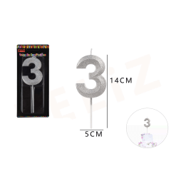 VELAS DE NUMEROS 3 PLATA.