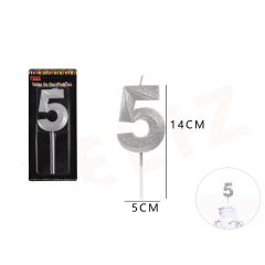 VELAS DE NUMEROS 5 PLATA.