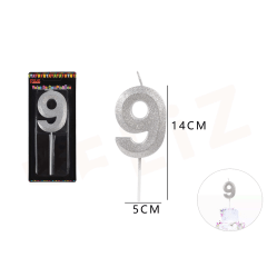 VELAS DE NUMEROS 9 PLATA