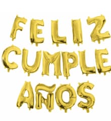 SET DE GLOBOS FELIZ CUMPLEAÑOS COLOR DORADO