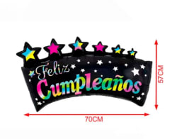 GLOBO METÁLICO TIRA ESTRELLAS FELIZ CUMPLEAÑOS 57 X 70 CMS.