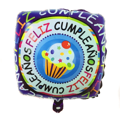 GLOBO METALICO CUADRADO FELIZ CUMPLEAÑOS.